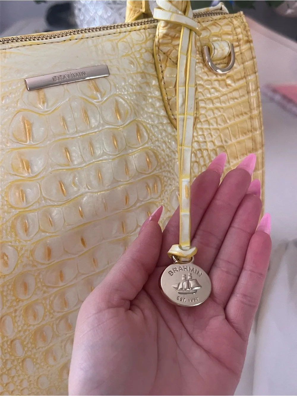 Brahmin Sunbeam Melbourne  Yellow Croc-Embossed Handbag